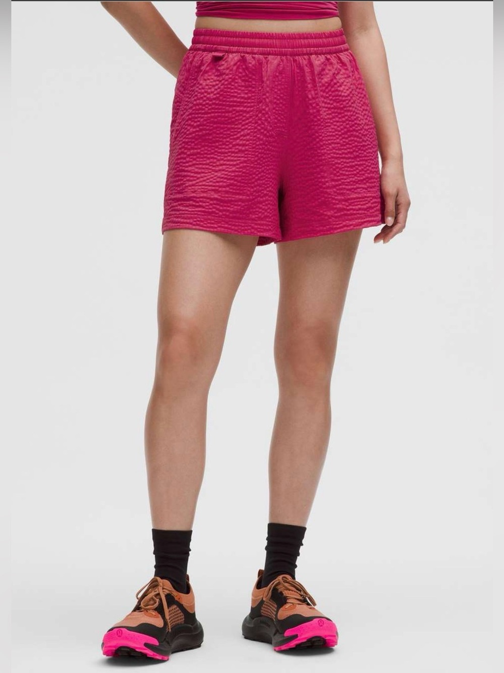 Lululemon Grid-Texture Relaxed High-Rise Hiking Short 4" in Raspberry Coulis